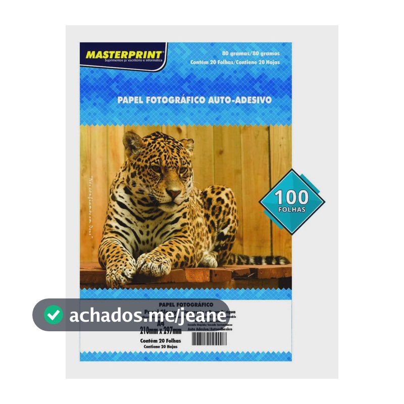 Papel Adesivo 80g A4 Fotográfico Glossy Masterprint 100 Fls Cor Branco
