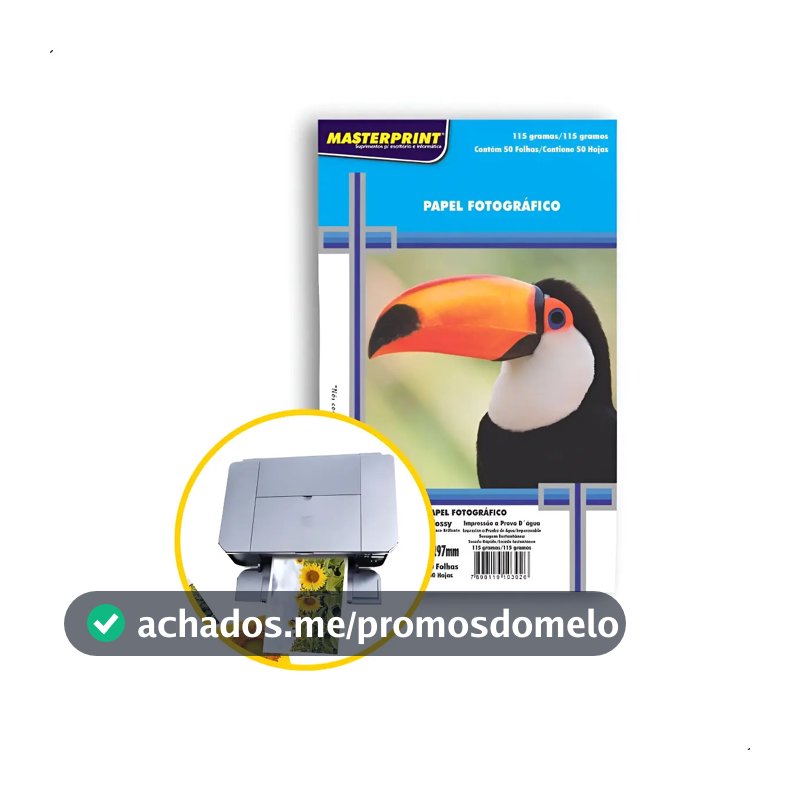 Papel Fotográfico Inkjet A4 Glossy 115g 50 Fls Masterprint Cor Branco