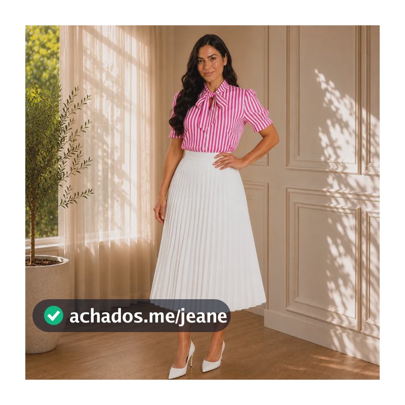 Conjunto Feminino Saia Midi Plissada Blusa Manga Princesa Rosa M