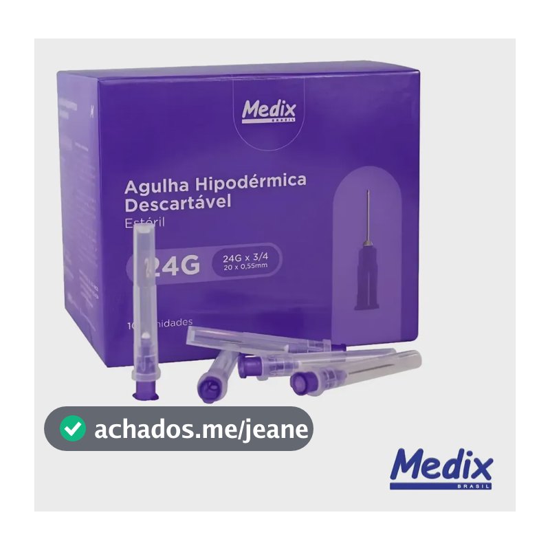 Agulha HiPodérmica Descartável 20x0,55mm Roxa 24g Estéril