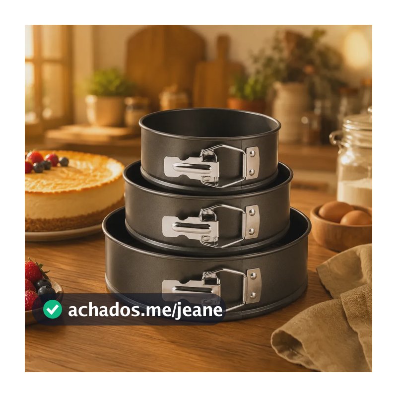 Kit 3 Formas Assadeiras Redonda Antiaderentes Com Fundo Removível Cozinha Bolo Torta
