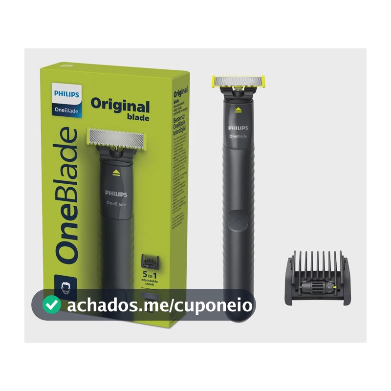 Philips OneBlade Aparador e Barbeador Elétrico com Pente Ajustável 5 em 1 | Raspa, Apara e Contorna | Uso Seco e Molhado | 100% À Prova d'Água | Sem Fio | Bivolt | QP1425/10