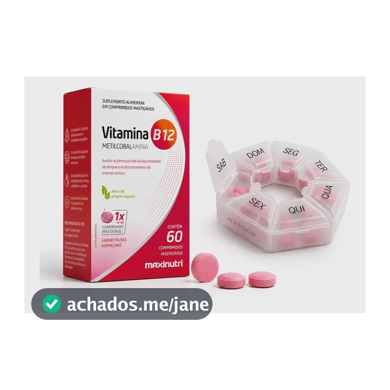 Vitamina B12 Metilcobalamina Mastigável Maxinutri 60 Comp Frutas Vermelhas