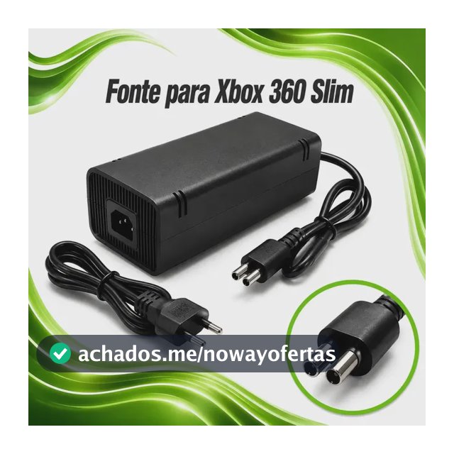 Fonte Para Xbox 360 Slim Bivolt Conector 2 Pinos Com Cabo De Energia - U Maisu