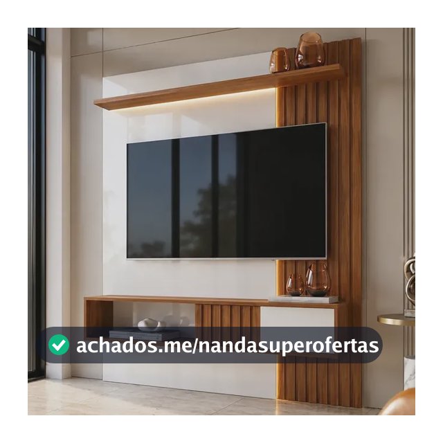 Painel Bancada Suspensa Dj Cosmos 1500 Para Tv Até 55 Ripado Porta Deslizante Design Sala Moderna Cor Branco/Marrom