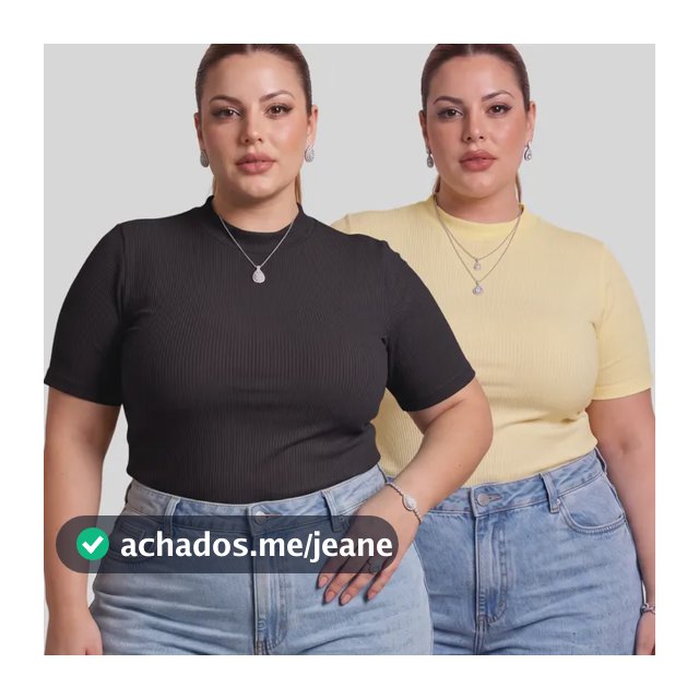 Kit 2 Blusa Feminina Plus Size Manga Curta Canelada Baby Tee