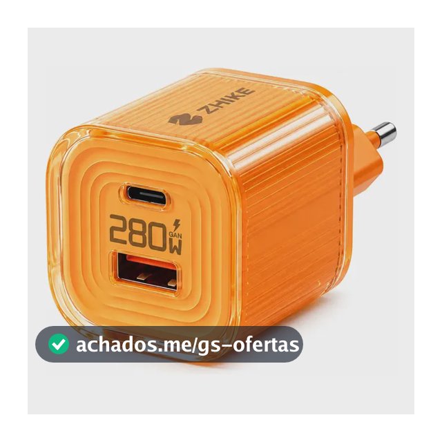 Fonte Carregador 280w Universal Usb C Pd 3.0 Usb A Qc Bivolt Laranja