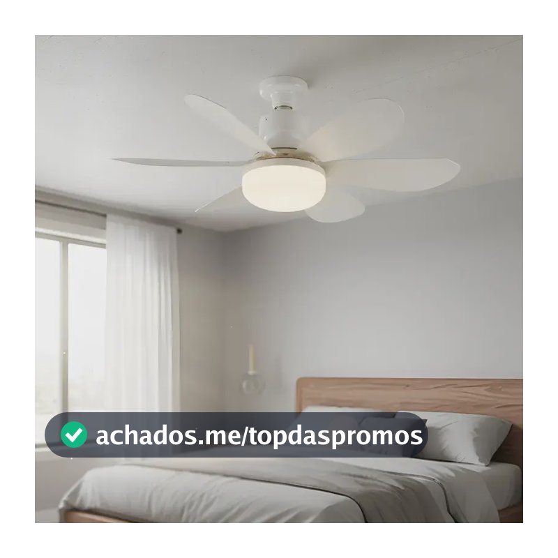 Lâmpada Ventilador De Teto  Luz Mudo Hélices Controle Remoto Branco 127/220v Plástico