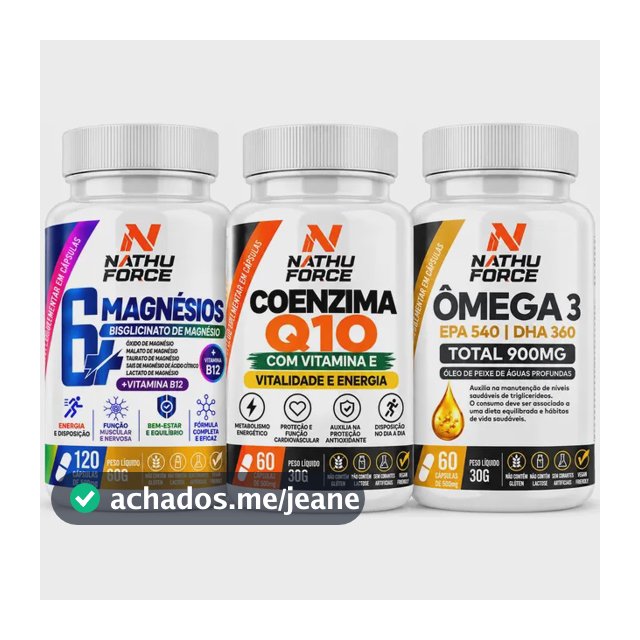 Kit 6 Magnésio + B12 + Ômega 3 + Coq10 Memória Foco Energia Neutro