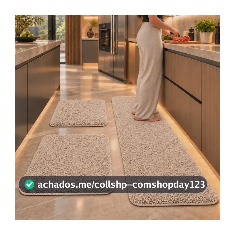 Tapete Cozinha Quarto Soft Jogo 3 Peças Antiderrapante Macio 1.2 M 40 Cm Bege