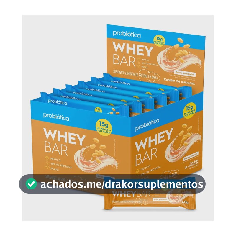Barra Proteina Probiótica Caixa Com 24 Unidades Whey Bar Sabor Amendoim