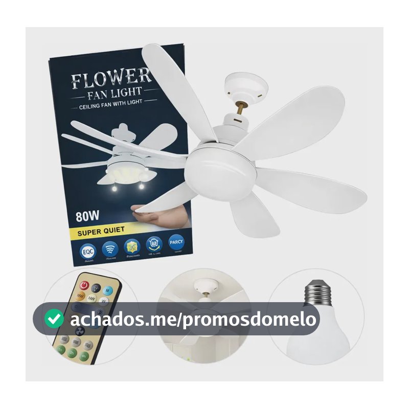 Lâmpada Ventilador Teto VT02 80w Led E27 Luz Frio Quente Bivolt