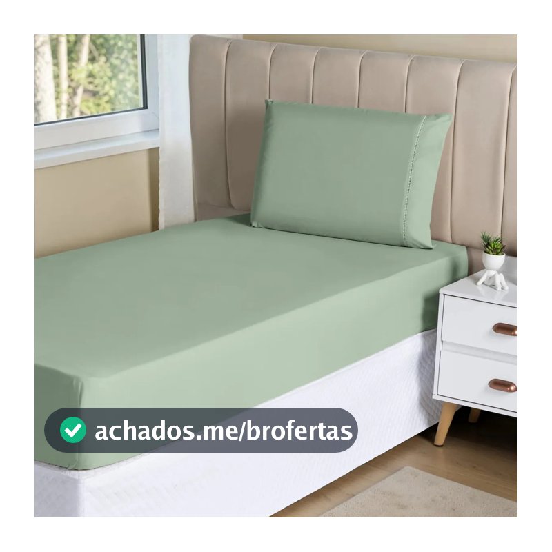 Jogo Lençol 2 Peças Solteiro Hipercal 400 Fios Leve Luxo Cor Verde Desenho do tecido Liso