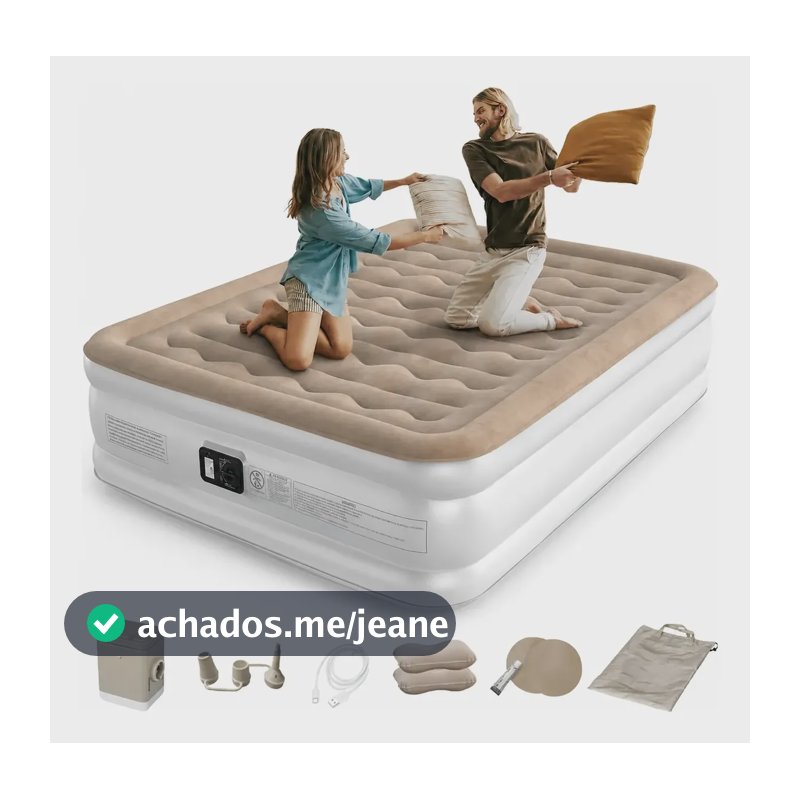 Colchão Inflável Duplo C/travesseiro Inflável+elétrico Bomba Bege - 2