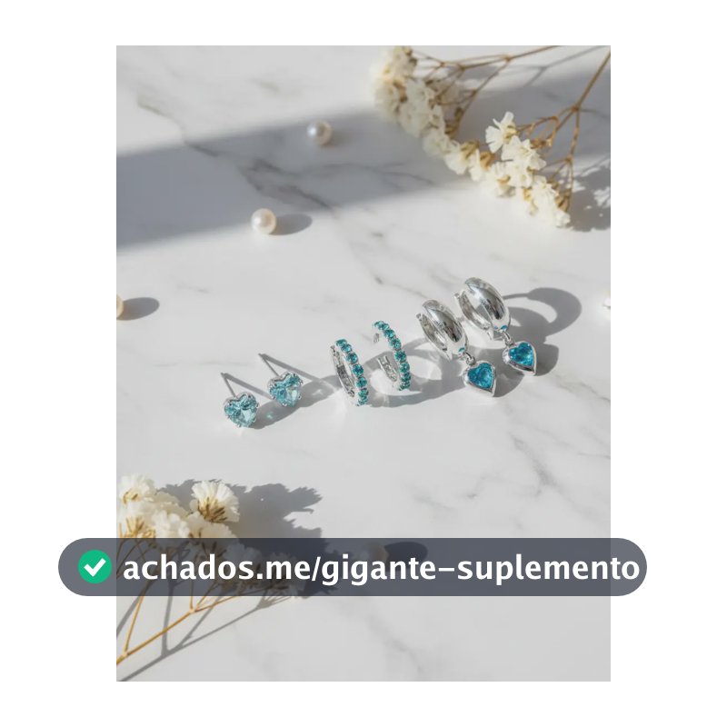 Kit Trio Brincos Prata Coração Zircônia Azul Folheado Azul-celeste