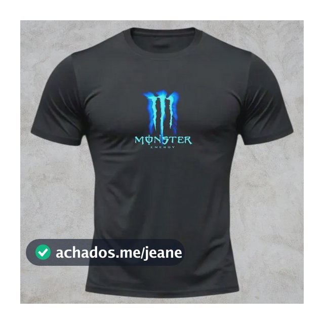 Camiseta Unissex Monster Logo Azul Dry Fit Poliéster Gym Aca