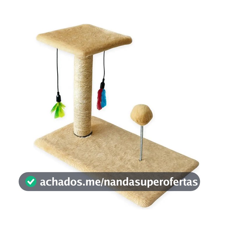 Arranhador Para Gatos Poste Duplo Brinquedo Interativo Cor Bege