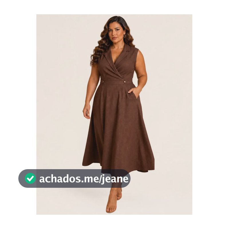 Vestido Plus Size Longo Midi Elegante Alfaiataria Evangelico Marrom 52/54