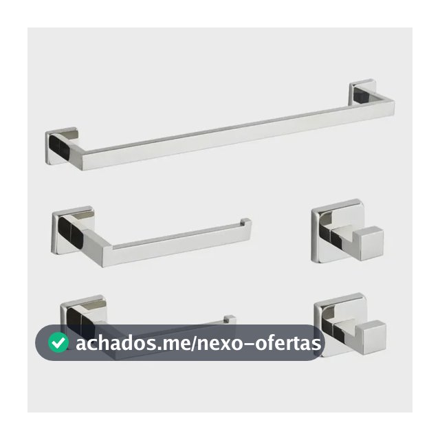 Kit 5 Conjunto Acessorios Suporte Banheiro Lavabo Inox 304 Prateado Brilhante