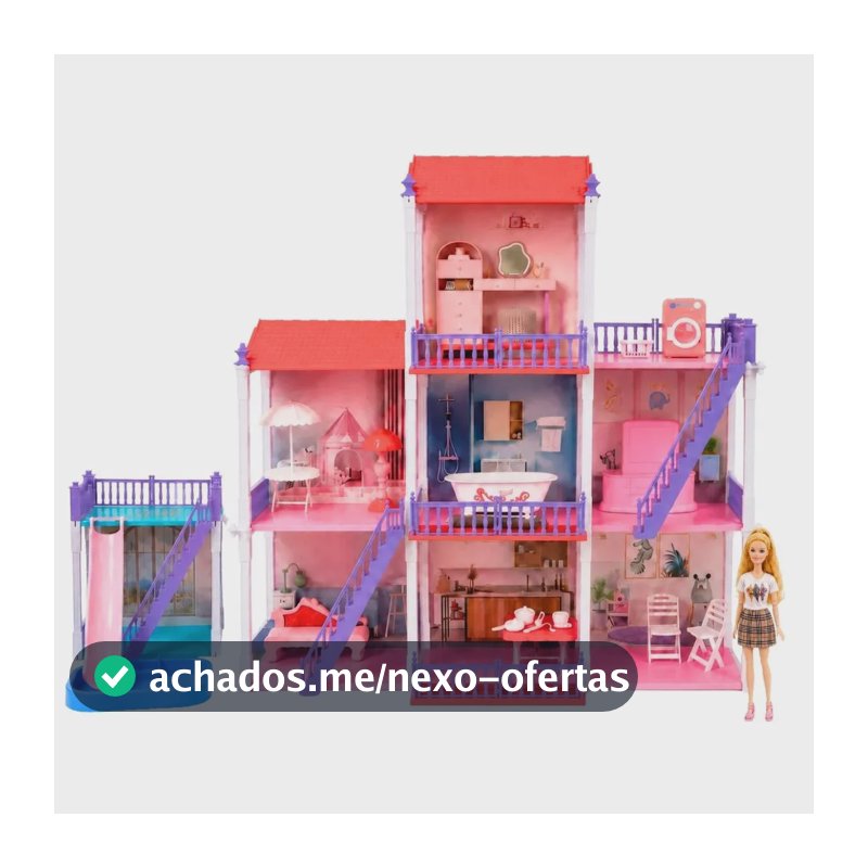 Casinha de Boneca 2 e 3 Andares com Cômodos Grande Móveis Piscina Escorregador Boneca Articulada Maxi Toys - Daisy