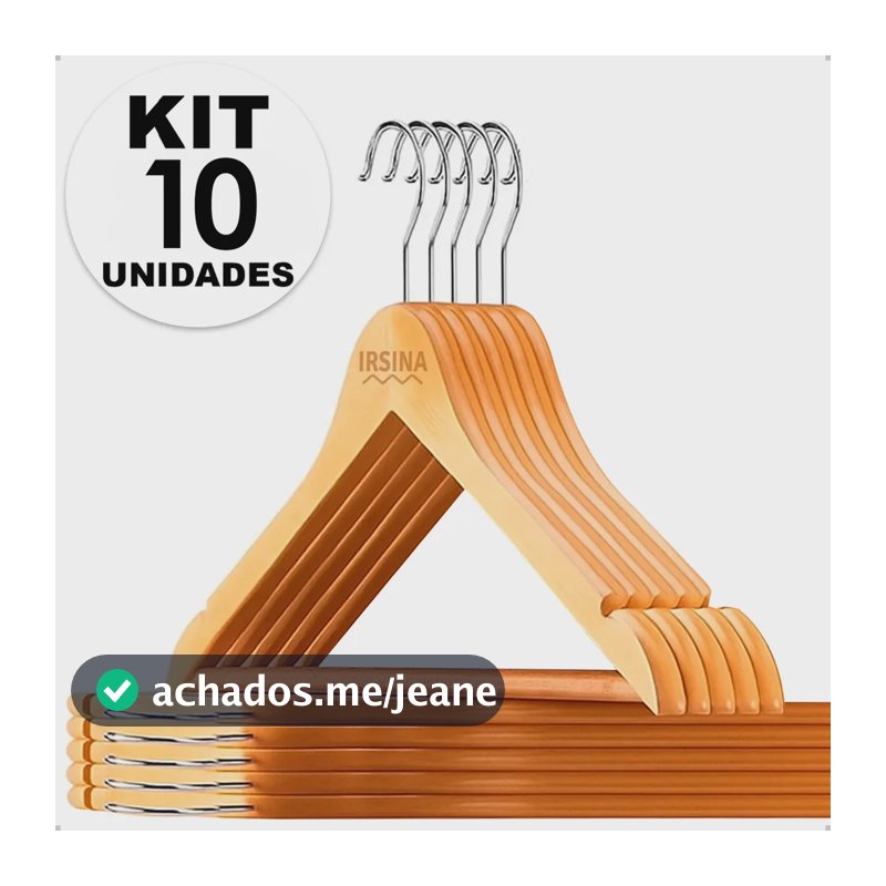 Kit 10 Cabides Antideslizante Irsina Com Gancho Giratório Marfim Natural Adulto