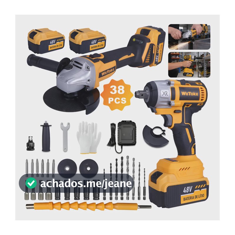 Kit 48v Chave Impacto Bateria + Esmerilhadeira Lixadeira