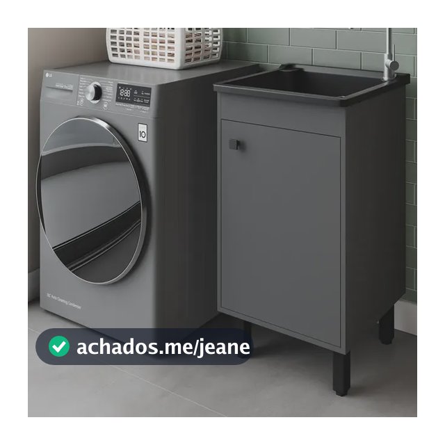 Tanque De Lavar Roupa Com Gabinete Cinza Grafite| Kit Com Tanque 26 l Plástico Preto, Válvula E Sifão| Armário Para Área De Serviço Cinza Chumbo 100% Mdf Entregue Montado | Qualidade Premium EJV Shoop