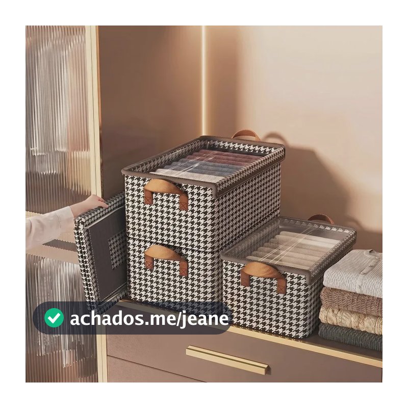 Kit 4 Caixas Organizadoras Dobráveis De Guarda Roupa Caixa Organizadora Padrão Xadrez Ideal para Roupas, Closet, Armário e Quarto