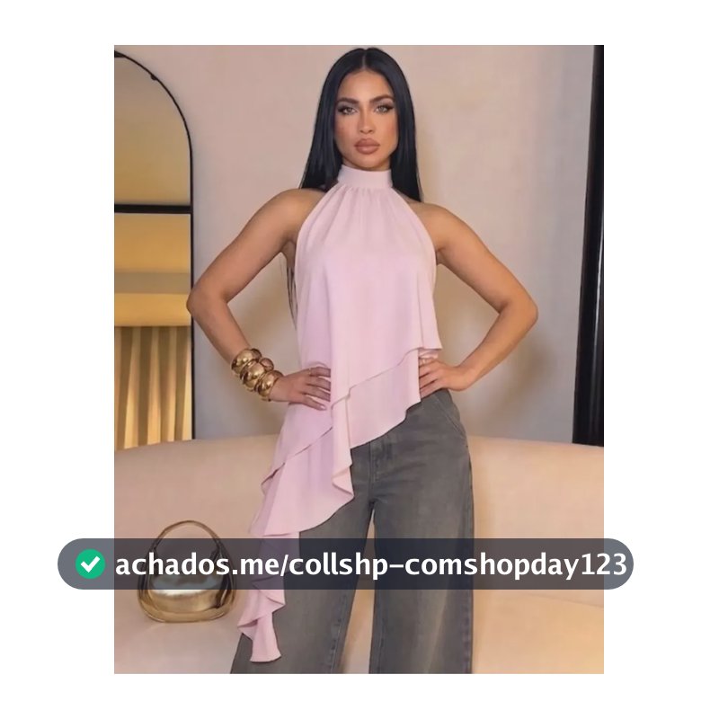 Blusa Feminina Assimétrica Babados Amarração Pescoço Chic Rosa Un