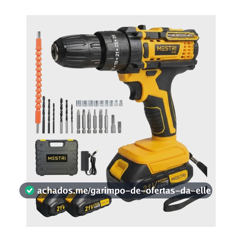 Parafusadeira Furadeira Impacto Sem Fio 21v 2 Bateria 2.000mAh Bivolt Kit Chave Completo Com Maleta brocas chaves carregador