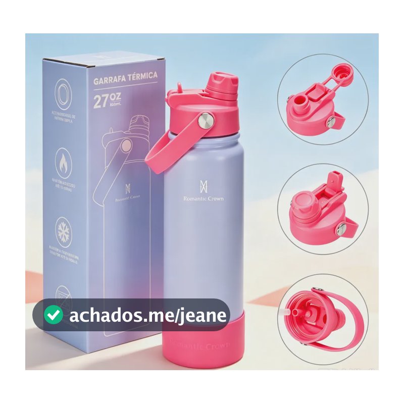 Garrafa Térmica 800ml Inox Bico Duplo Canudo Alça Esporte Azul-claro