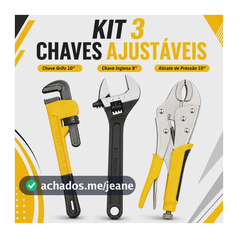 Kit Jogo Ferramentas Alicate Pressão Chave Inglesa Grifo Ajustável ferramentas Profissional 3 Peças Aço