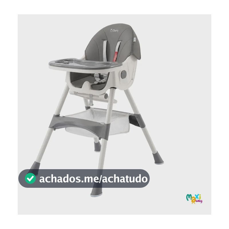 Cadeira Alimentação Infantil Portátil 2 em 1 Reclinável 3 Posições Bandeja Dupla Cherry Maxi Baby Cinza