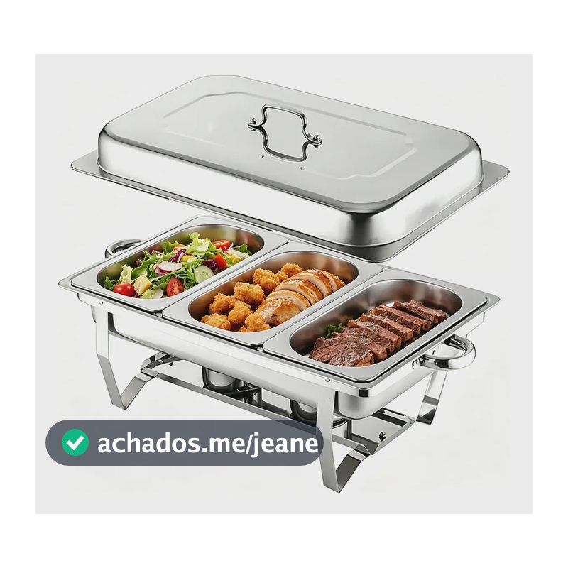 Rechaud Retangular 9l Aço Inox Banho Maria 3 Cubas Fogareir 127/220v