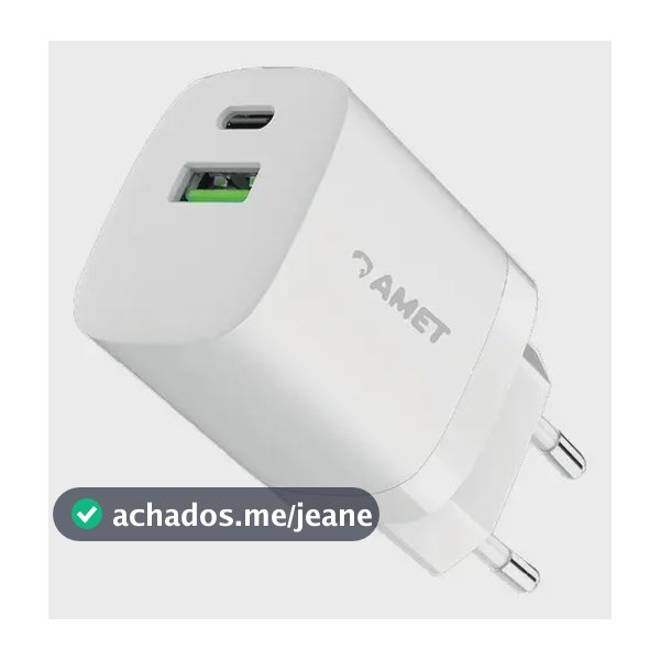 Carregador Usb-c Usb-a Amet Gan 33w Turbo Fast Charge, Power Delivery, Alta Eficiência, Carregamento Rápido P/ iPhone Samsung Motorola, Proteção Avançada, Compacto
