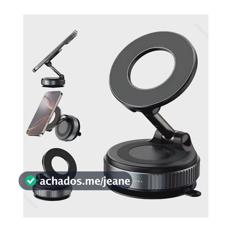Suporte Magnético Celular Veicular Ventosa Sucção 360° Carro Preto