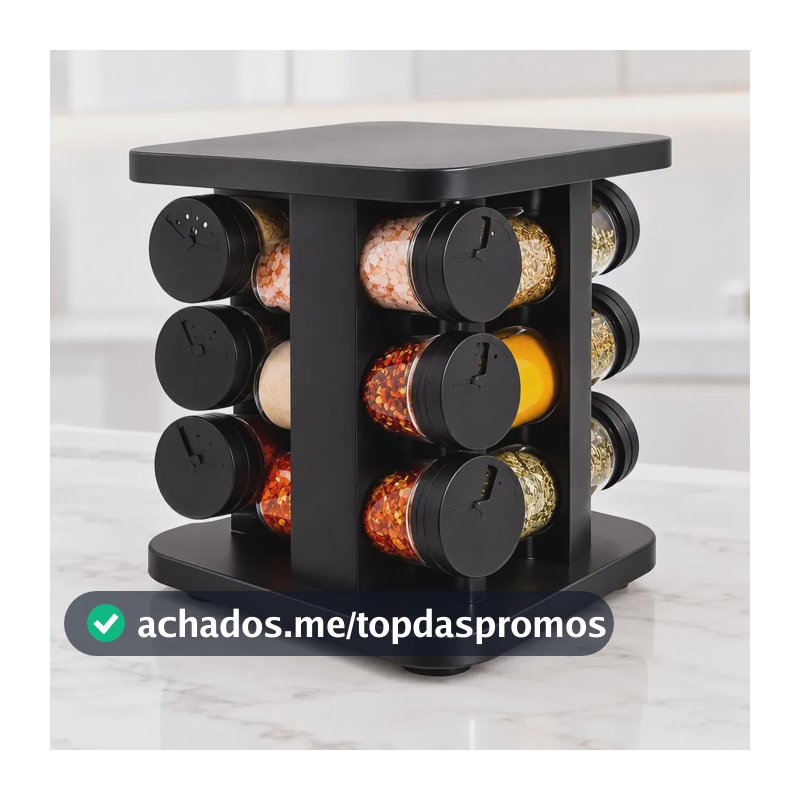 Porta Tempero Condimento Giratório 12 Potes Vidro Belovidro Preto