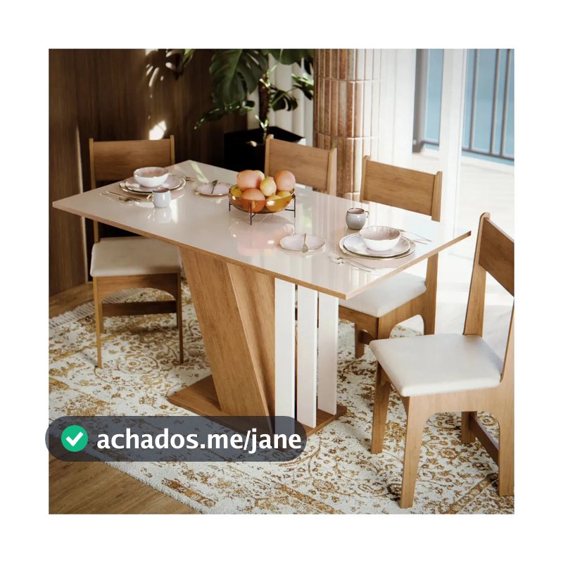 Mesa De Jantar Com 4 Cadeiras Estofadas Com Tampo Em MDF Semelhante Vidro Para Cozinha Cor Mel Off Emilly