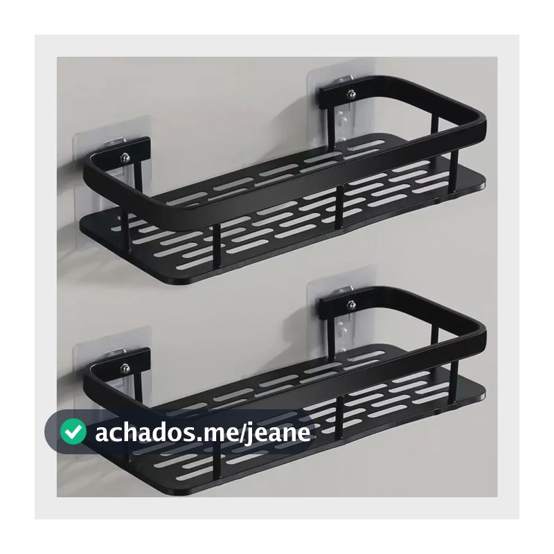 Kit 2 Suporte Porta Shampoo Banheiro Preto Auto Adesivo Luxo Preto
