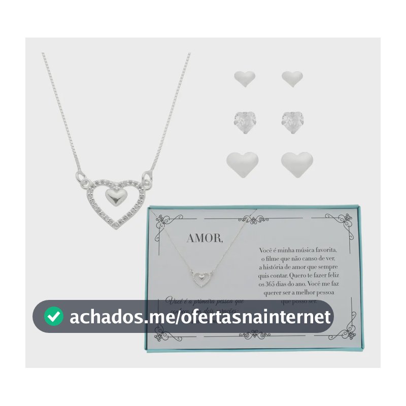 Kit Colar Brinco Feminino Prata 925 Presente Namorados Amor