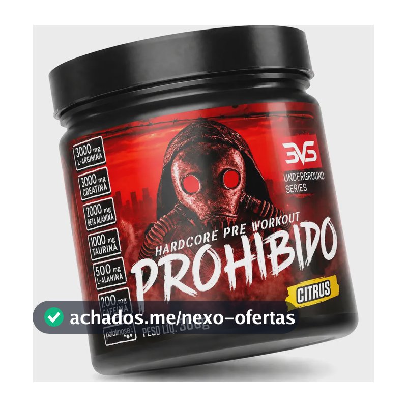 PRÉ TREINO PROHIBIDO 360g Sabor Citrus - Fórmula Exclusiva contendo Creatina, Beta Alanina, Taurina, L-tirosina, L-alanina, Cafeína, Arginina e Palatinose