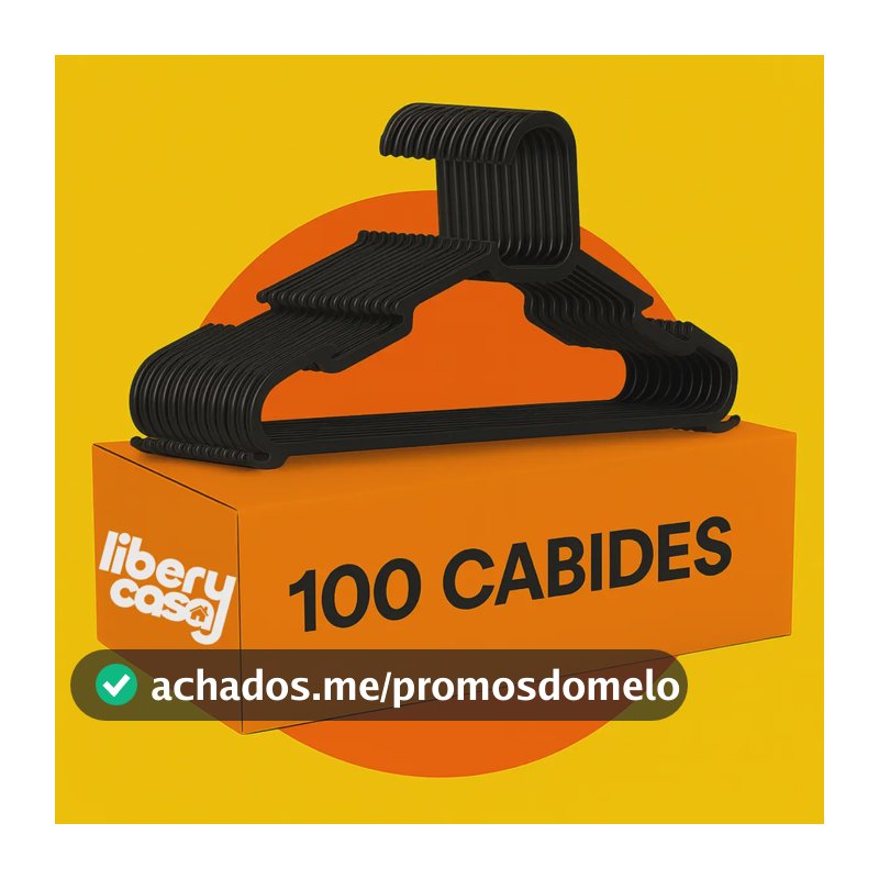Kit 100 Cabides Pretos Plástico Adulto Organização Guarda-Roupa