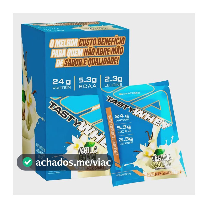 Whey Protein Adaptogen Tasty Whey Creme Baunilha 24g Proteína 12 Sachês