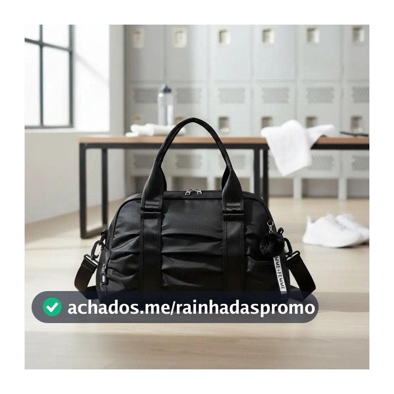Bolsa Feminina Esportiva Transversal Blogueira Fitness Para Academia Com Chaveiro Pompom Cor Preta