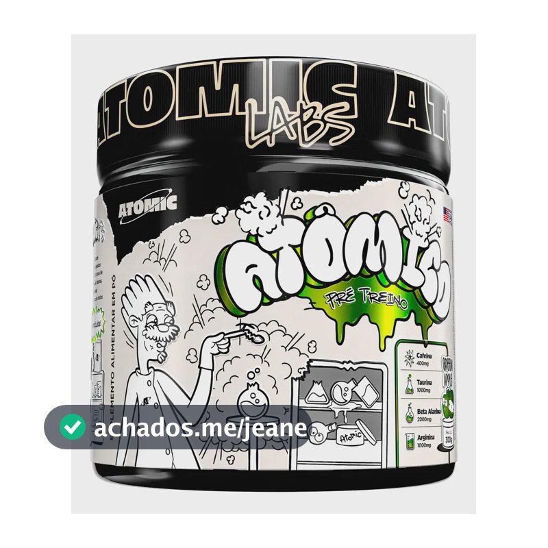 Pré Treino Atômico 300g Atomic Labs Sabor Maçã Verde Energia Explosiva