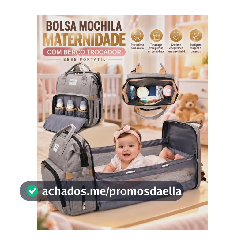 Mochila Maternidade Bolsa Bebê Térmica Com Berço E Trocador Cinza-claro Liso