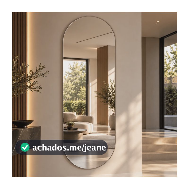 Espelho Mirano Oval Berlim 100x40cm Lapidado Design Moderno Suporte