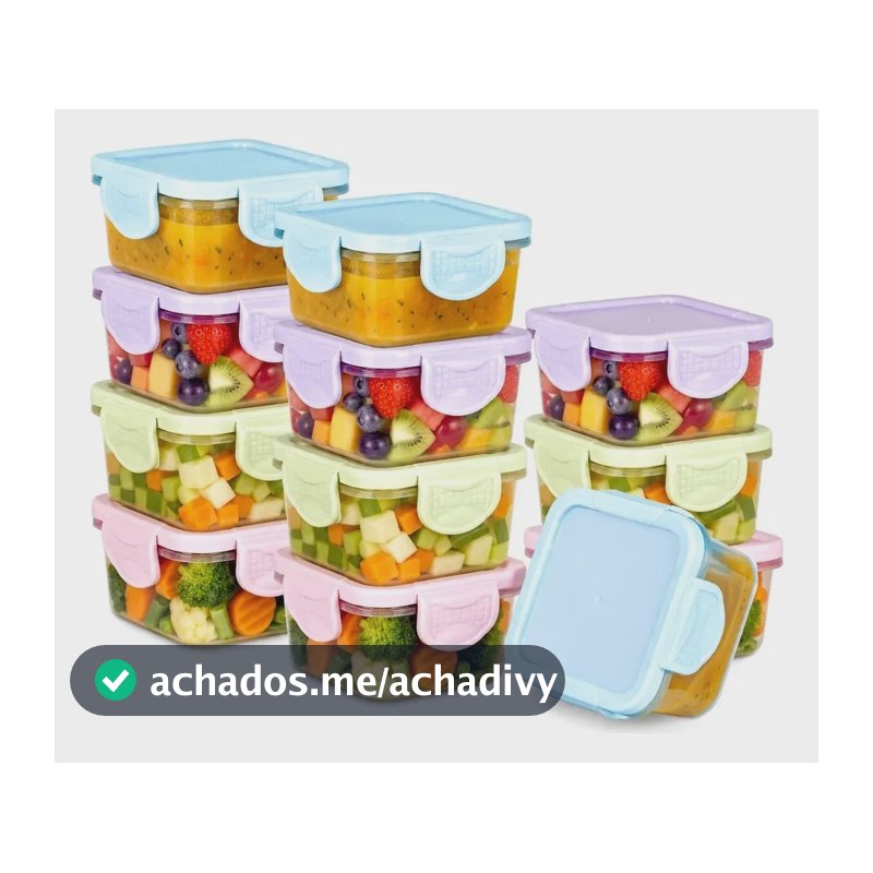 Kit 12 Potes Pequenos Congelar Papinha 50ml Tampa Hermética Colorido