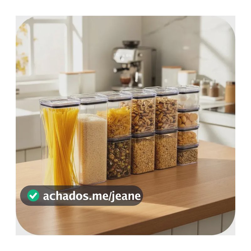 Kit 12 Potes Herméticos de Acrílico para Mantimentos Aura Utilidades Empilháveis e Transparentes