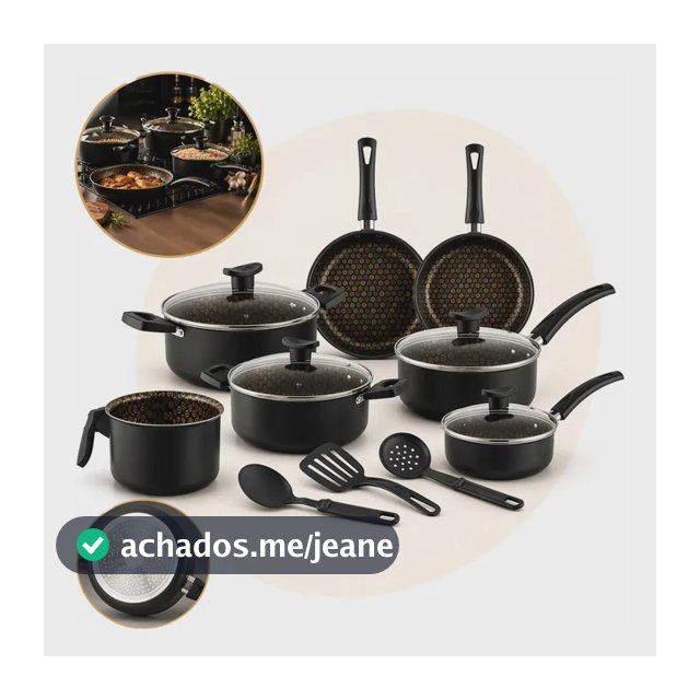 Jogo De Panelas 10 Peças Antiaderente Teflon Reforçado Vidro Disegno Black Gold